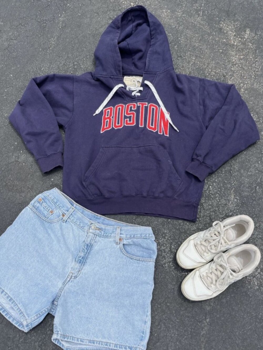 Vintage Boston Navy Sweatshirt Bay State Apparel Size M Unisex Cross Strings